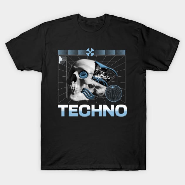 TECHNO  - Tech Head (White) T-Shirt by DISCOTHREADZ 